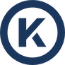 Ein blauer Buchstabe K innerhalb eines blauen Kreises, zentriert auf einem transparenten Hintergrund.